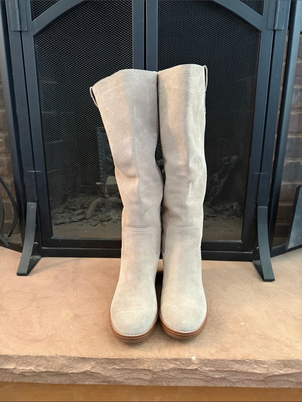 Nine West Hecee Tan Taupe Natural Tall Suede Knee-High Pull-On Boots 7.5 M